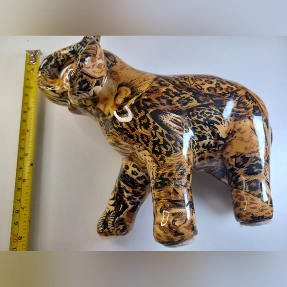 La Vie Vintage Ceramic Glazed Animal Print Patchwork Elephant Figurine - Picture 9 of 10